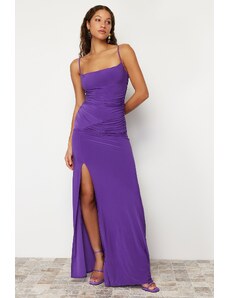 Trendyol Damson Plain Fitted Knitted Evening Dress & Prom Dress