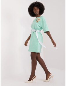 Fashionhunters Mint, jednoduché bavlněné tričkové šaty