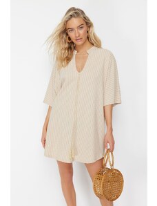 Trendyol Beige Wide Fit Mini Knitted Tie Beach Dress