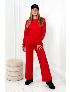 Kesi Bavlněný komplet Mikina + Kalhoty se širokými nohavicemi červené