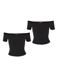 UC Ladies Dámské tričko Organic Off Shoulder Rib - 2 Pack černé+černé