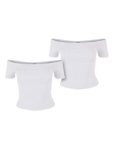 UC Ladies Dámské tričko Organic Off Shoulder Rib - 2 Pack bílé+bílé