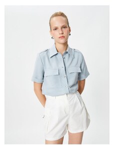 Koton Short Sleeve Shirt with Epaulettes Detailed Modal Blend.