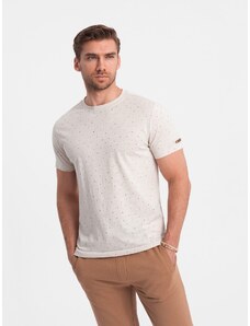 Ombre Clothing Pánské celopotištěné tričko s barevnými písmeny - světle béžové V1 OM-TSFP-0185