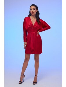 Carmen Red Foil Satin Long Sleeve Short Evening Dress