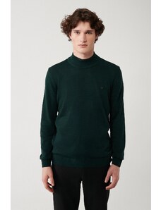 Avva Green Unisex Knitwear Sweater Half Turtleneck Non Pilling Regular Fit