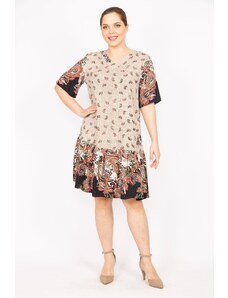 Şans Women's Mink Plus Size Woven Viscose Fabric Shawl Patterned Dress