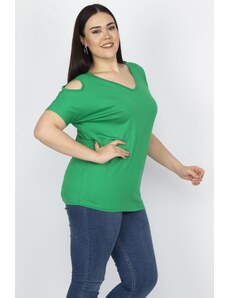 Şans Women's Plus Size Green Viscose Viscose Blouse With Decollete