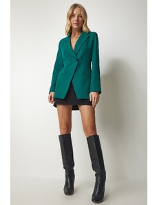 Happiness İstanbul Women's Emerald Green Double Breasted Lapel Single Button Blazer Jacket