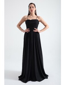 Lafaba Women's Black Underwire Corset Silvery Long Evening Dress