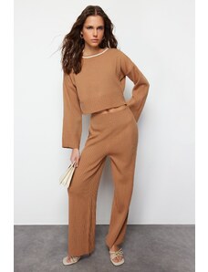 Trendyol Camel Piping Detailed Color Blocked Knitwear Top and Bottom Set