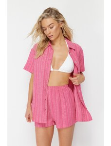 Trendyol Fuchsia Woven Linen Blended Shirt Shorts Set