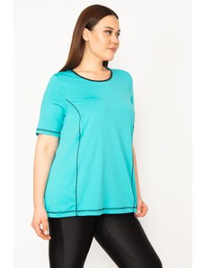 Şans Women's Plus Size Turquoise Collar Webbing Sports Blouse