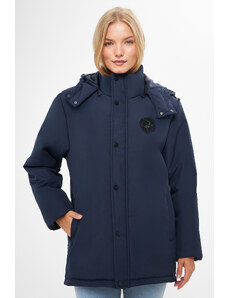 River Club Women's Navy Blue Camouflage Hooded Water And Windproof Winter Coat & Parka