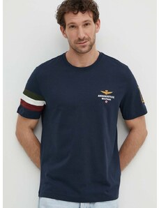 Bavlněné tričko Aeronautica Militare tmavomodrá barva, s aplikací, TS2230J592