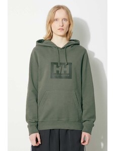 Bavlněná mikina Helly Hansen zelená barva, s kapucí, s potiskem, 53289