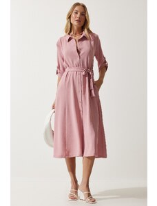 Happiness İstanbul Women's Candy Pink Belted Shirt Dress