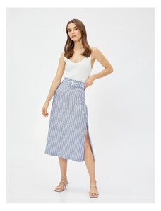 Koton Midi Skirt Linen Blended With Belt Detailed