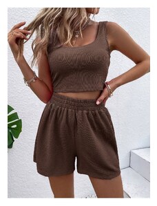 Know Women's Brown Ribbed Shorts Set