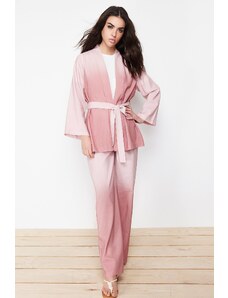 Trendyol Purple Linen Look Woven Kimono Trousers Two Piece Set