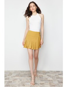 Trendyol Camel Buckle Detailed Pleated Woven Shorts Skirt