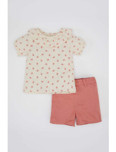DEFACTO Baby Girl Floral Crinkle Blouse Shorts 2 Piece Set