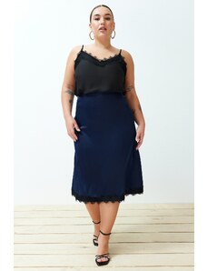 Trendyol Curve Navy Blue Satin Midi Length Lace Woven Skirt