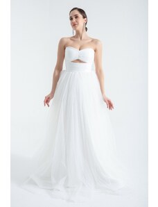 Lafaba Women's White Strapless Tulle Evening Dress