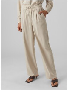 Béžové dámské kalhoty s příměsí lnu Vero Moda Jesmilo - Dámské