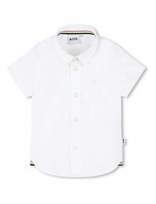 Dětská bavlněná košilka BOSS bílá barva