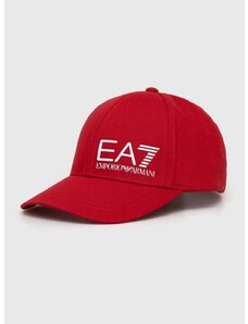 Bavlněná baseballová čepice EA7 Emporio Armani červená barva, s potiskem