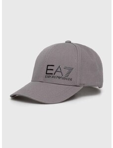 Bavlněná baseballová čepice EA7 Emporio Armani šedá barva, s aplikací