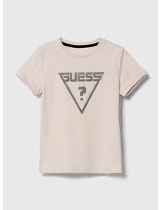 Dětské tričko Guess béžová barva, s potiskem