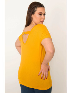 Şans Women's Plus Size Mustard Viscose Tunic With Low-Cut Back