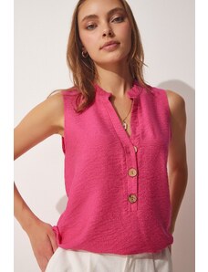 Happiness İstanbul Women's Dark Pink Wooden Buttons Aerobatic Blouse