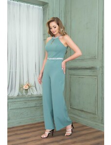 Carmen Lace-Up Collar Jumpsuit with Stones at the Waist