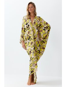 Trendyol Flower Print Wide Fit Maxi Woven Draped Beach Dress