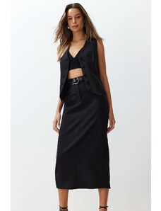 Trendyol Black Waist Detail Pencil Midi Woven Skirt
