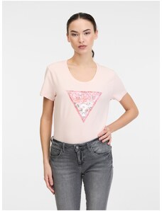 Světle růžové dámské tričko Guess Satin - Dámské