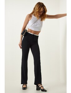 Happiness İstanbul Women's Black Tie Detailed Knitted Trousers