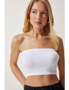 Happiness İstanbul Women's White Strapless Ribbed Knitted Bustier