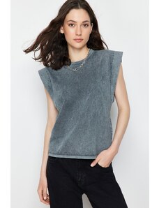 Trendyol Anthracite*001 Faded Effect 100% Cotton Wadding Appearance Basic Crew Neck Knitted T-Shirt