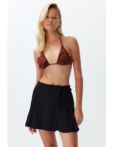 Trendyol Black Woven Slit Linen Blended Shorts Skirt