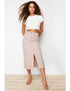 Trendyol Beige Striped Slit Detailed Midi Length Woven Skirt