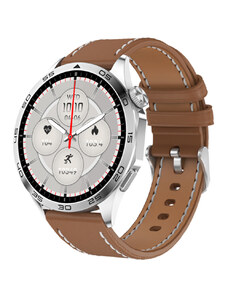 Chytré hodinky Madvell Pathfinder s bluetooth voláním stříbrná s koženým řemínkem