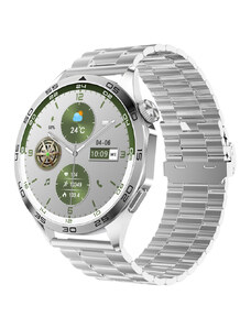 Chytré hodinky Madvell Pathfinder s bluetooth voláním stříbrná s zeleným rámečkem a kovovým řemínkem