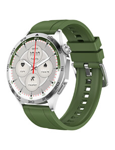 Chytré hodinky Madvell Pathfinder s bluetooth voláním stříbrná s zeleným rámečkem a silikonovým řemínkem