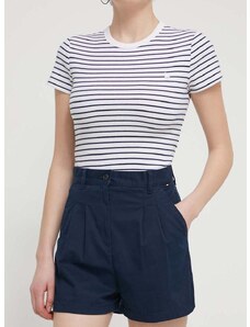 Kraťasy Tommy Jeans dámské, tmavomodrá barva, hladké, high waist, DW0DW17775