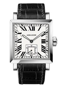 Agelocer Watches Stříbrné pánské hodinky Agelocer s koženým páskem Codex Retro Series Silver / White 35MM