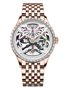 Agelocer Watches Zlaté pánské hodinky Agelocer s ocelovým páskem Schwarzwald II Series Gold / White Rainbow 41MM Automatic